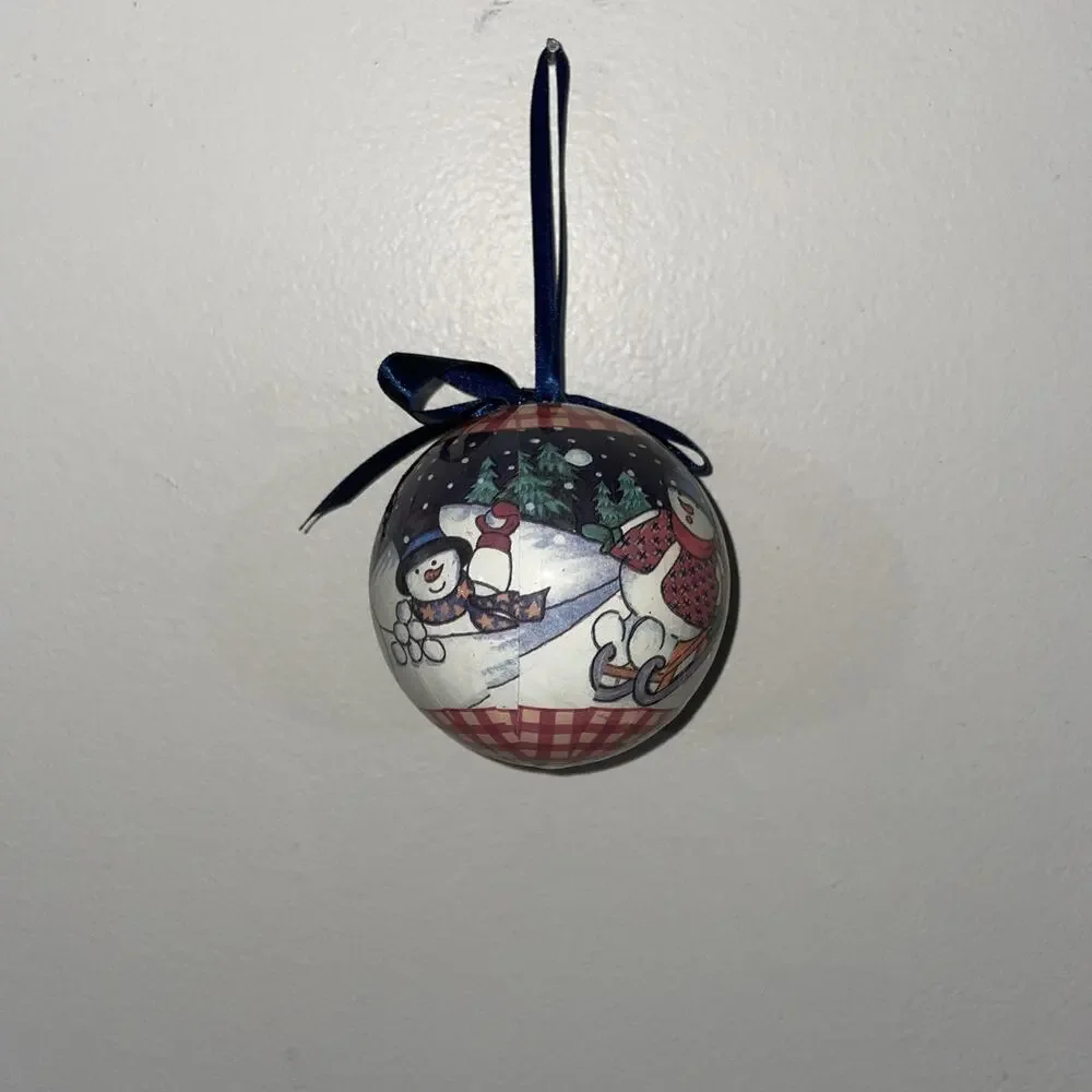 Vintage Snowman Family Ornament Squirrel, And Rabbit Snowball Fight